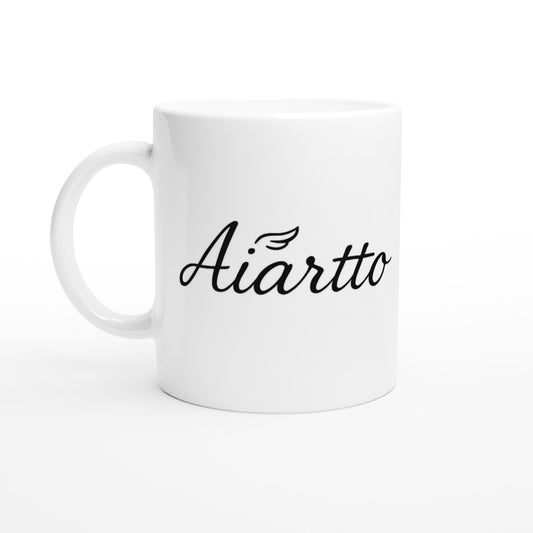 White ceramic mug with Aiartto logo
